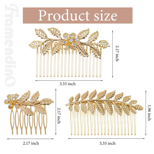 Framendino, 5 Pack Twist Flower Hair Comb Clips Gold Silver Rhinestone Hair Comb Metal Leaf Hair Side Combs Wedding Bridal Jewelry Hair Clips for Women