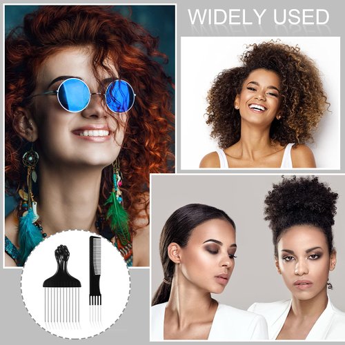 3 Pieces Metal Hair Pick Lift Hair Pick Salon Teasing Back Combs Pink or Black Carbon Comb with Stainless Steel Lift Teasing Combs with Metal Prong Combs for Women (Black)