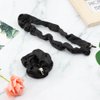 Adjustable Hair Tie, Silk Satin Hair Scrunchies in Black, No Slip Ouchless Hairband Running Scrunchie, Long Cushioned Headband Ties for Women Cute Scrunchies(3PCS)