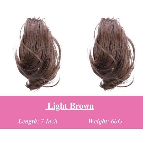 JUVABUN Claw Clip Wavy Ponytail Extension 7" -Light Brown | Hair Extension Clips | Ponytail Extension Human Hair | Wavy Hair Extensions | Washable Realistic And Synthetic |Light Brown
