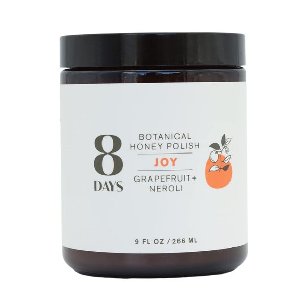 8 Days Organic Honey Scrub | Reveals Visibly Smoother Skin | Body Scrub That Nourishes Skin 9 fl oz (Joy: Grapefruit + Neroli)