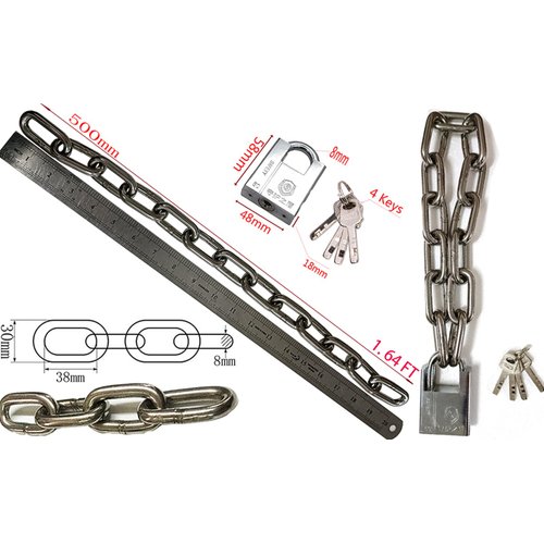 WANLIAN Safety Chain Lock with 8 mm Thick Hardened Special Steel Round Chain Lock Cycling Chain Locks Motorcycle Lock Suitable for Electric Bicycles, Bicycles and Motorcycles (Chain Locks)