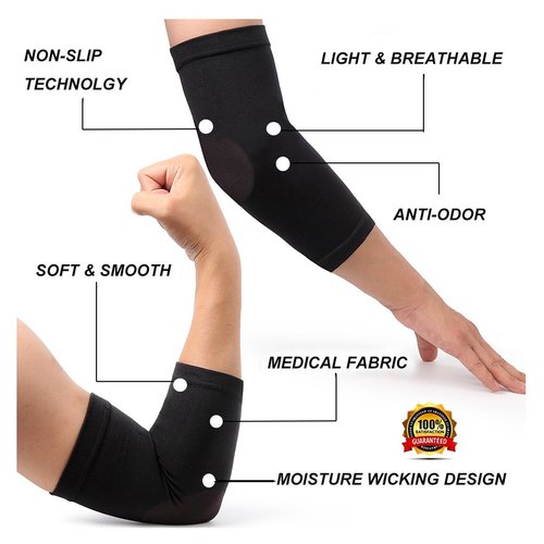 TOFLY® Elbow Compression Sleeves for Unisex, 20-30 mmHg Tennis Elbow Brace Support - Tendonitis and Tennis Arm Sleeves for Pain Relief & Arthritis, Elbow Protector Support Wrap for Recovery, Black M