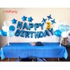 Blue Happy Birthday Balloons Banner, 3D Mylar Foil Letter Birthday Balloons with 6pcs Star Balloons, Birthday Party Decorations for Kids Boys Men Adults Birthday Party Supplies