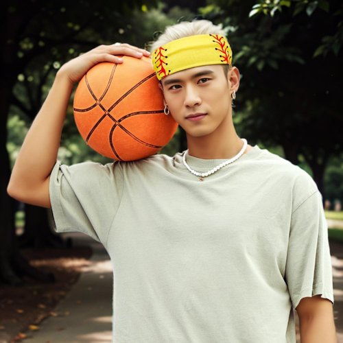 Yellow Softball Headband Breathable Elastic Headband Sports Hairbands Yoga Sweatbands Running Hair Bands Fitness Headband Thick Ball Print Elastic Head Wrap Hair Band