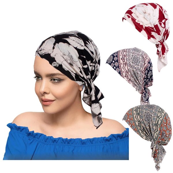 Design Life Bar Chemo Headwear for Women with Head Scarf, Summer Long Hair Headwraps Cancer Hats Style14