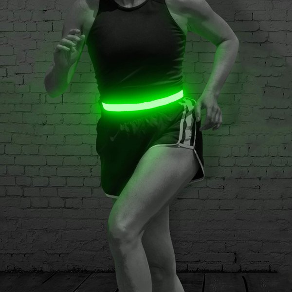 BSEEN LED Running Waist Belt - USB Rechargeable Reflective Glowing LED Waistband for Runners, Joggers, Walkers, Pet Owners, Cyclists (Green) (Green)