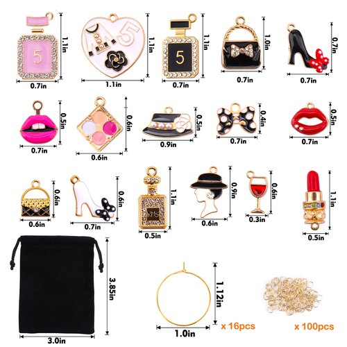 AIERSA Wine Glass Charms, 16Pcs Drink Markers for Stem Glasses, Funny Wine Charms, Wine Glass Identifier Tags With Gold Rings for Party Decorations Alleviating Mixup