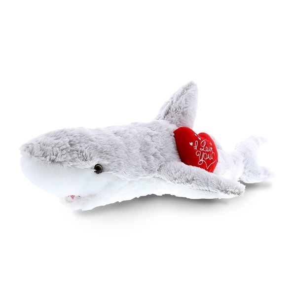 DolliBu I Love You Valentine Plush Big Eye Great White Shark - Cute Stuffed Animal with Red Heart and Name Personalization Gift for Valentines Day, Birthday, Anniversary, Romantic Date - 23 Inches
