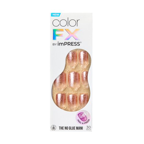 KISS imPRESS No Glue Mani Press-On Nails, Color FX, Dimension', Light Neutral, Short Size, Squoval Shape, Includes 30 Nails, Prep Pad, Instructions Sheet, 1 Manicure Stick, 1 Mini File