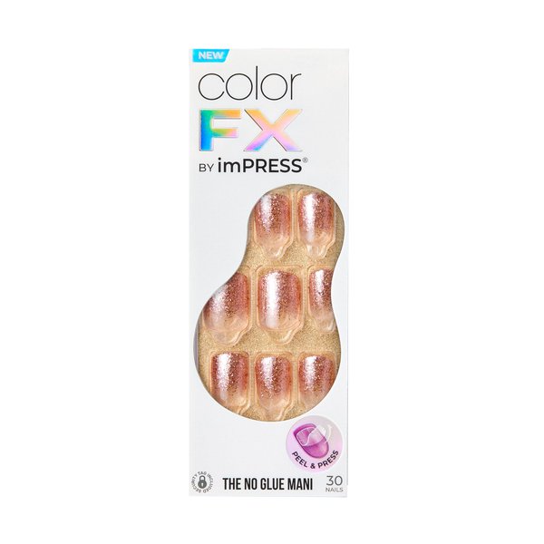 KISS imPRESS No Glue Mani Press-On Nails, Color FX, Dimension', Light Neutral, Short Size, Squoval Shape, Includes 30 Nails, Prep Pad, Instructions Sheet, 1 Manicure Stick, 1 Mini File