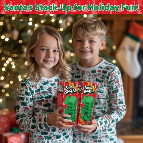 Funwares Wooden Blocks Stacking Game, Tumbling Tower and Balance Game, Family & Party Fun, Game for Kids and Adults, Ages 6+, Santa’s Christmas Tree Stack-Up, Christmas Tree Wood Blocks Stacking Game