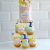 Ephlyn 24Pcs 1st Birthday Cupcake Toppers Glitter Crown One Cake Topper Decorations First Birthday Cake Decorations for Baby Shower 1st Birthday Party Supplies Blue Gold