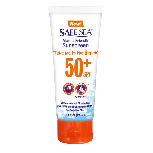 SAFE SEA Jellyfish Sting-Blocking Sunscreen, SPF 50+ travel Size Lotion, Waterproof, Biodegradable, Coral Reef-Safe, Body and Face Sunscreen, Anti-Jellyfish and Sea-Lice sting protection (Tube 3.4 oz)