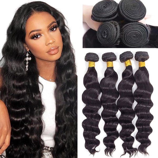 12A Loose Wave Bundles Human Hair 18" 20" 22" 24" 400g 100% Unprocessed Brazilian Virgin Hair Loose Deep Wave Human Hair Weave Bundles Natural Color