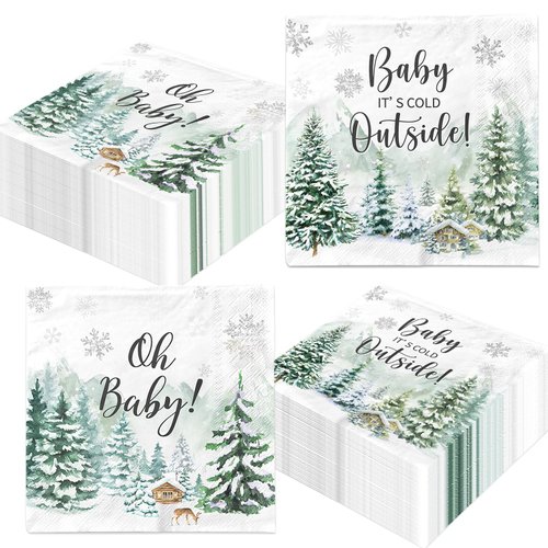 Baby Shower Paper Napkins Boy Baby Shower Decorations Winter Woodland Disposable Dinner Napkins for Home Kitchen Christmas Birthday Baby Shower Party Supplies