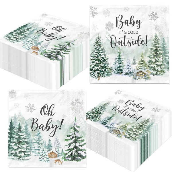Baby Shower Paper Napkins Boy Baby Shower Decorations Winter Woodland Disposable Dinner Napkins for Home Kitchen Christmas Birthday Baby Shower Party Supplies