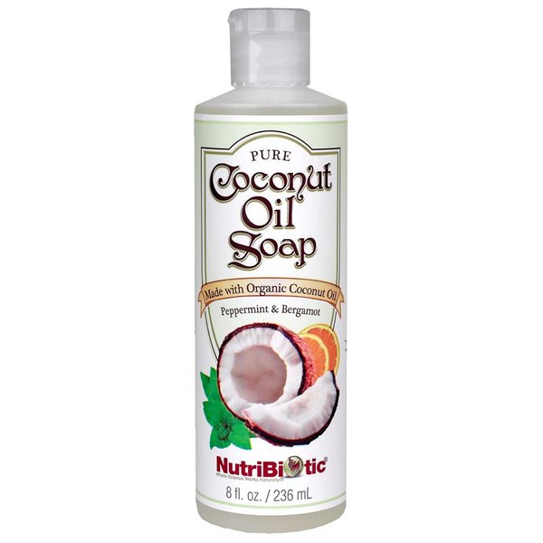 NutriBiotic – Pure Coconut Oil Soap, Peppermint & Bergamot, 8 Oz. | Certified Organic, Unrefined, Biodegradable | Vegan & Made without GMOs, Gluten, Parabens Or Sulfates | Rich, Cleansing Lather