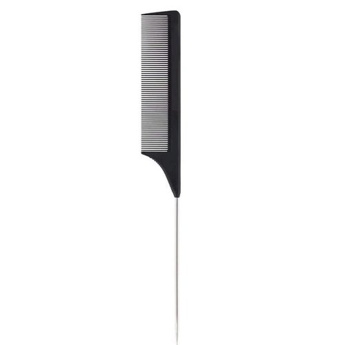 1 Pack Professional Carbon Steel Tail Combs Heat Resistant with Metal Pick, Anti Static Black Styling Tail Hair Comb Fine Teeth, Metal Pintail Teasing Comb Brush