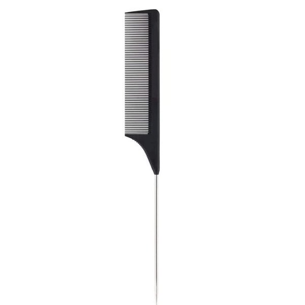 1 Pack Professional Carbon Steel Tail Combs Heat Resistant with Metal Pick, Anti Static Black Styling Tail Hair Comb Fine Teeth, Metal Pintail Teasing Comb Brush
