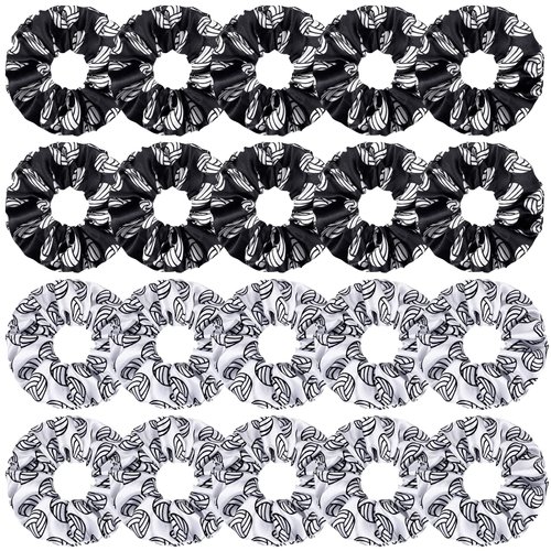 20 Pieces Sport Hair Scrunchies Sports Scrunchy Hair Ties Elastic Silk Satin Scrunchies Hairband Scrunchy Ponytail Holder for Women Girls Player Team Hair Accessories, Black, White (Volleyball)