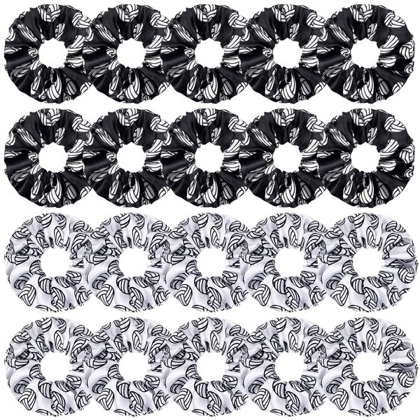 20 Pieces Sport Hair Scrunchies Sports Scrunchy Hair Ties Elastic Silk Satin Scrunchies Hairband Scrunchy Ponytail Holder for Women Girls Player Team Hair Accessories, Black, White (Volleyball)