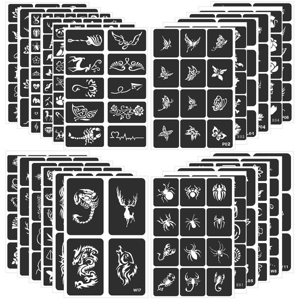 FANOST Tattoo Stencils For Kids Teens Adults, 24 Sheets Henna Tattoo Stencil Kit, 400 Tattoos Design, Tattoo Stencils for Real Tattoos, Airbrush Tattoo Stencils, Henna Stencils for Face Hand Finger