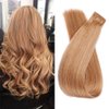 24" Tape ins Human Hair Extensions 70grams/20pcs Medium Golden Brown Silky Straight Seamless Invisible Tape in Extensions for Fullness & Thickness