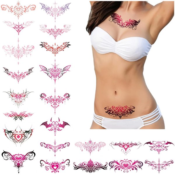 24 Sexy Waterproof Temporary Tattoos - Succubus Designs for Women, Womb Tattoos, Fade-resistant, Safe & Skin-friendly