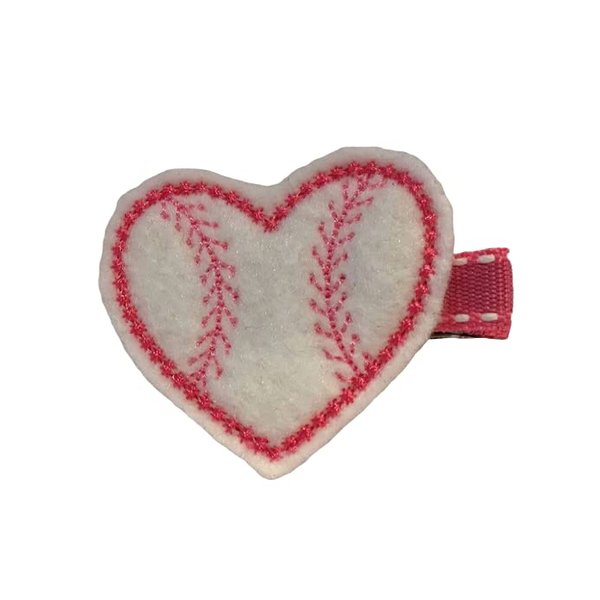 Felt Baseball Hair Clip Baseball Feltie Baseball Fan Heart Shaped Baseball