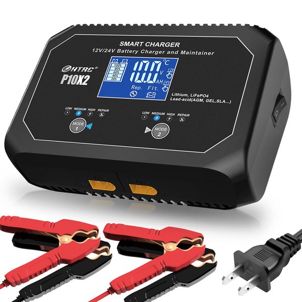 20-Amp (10 Amp 2 Bank) Dual Smart Marine Charger,Fully-Automatic Car Battery Charger,12V and 24V Lithium LiFePO4 Trickle Charger,Desulfator, Maintainer/Deep Cycle Charger for Cars,Boats,Motorcycles..