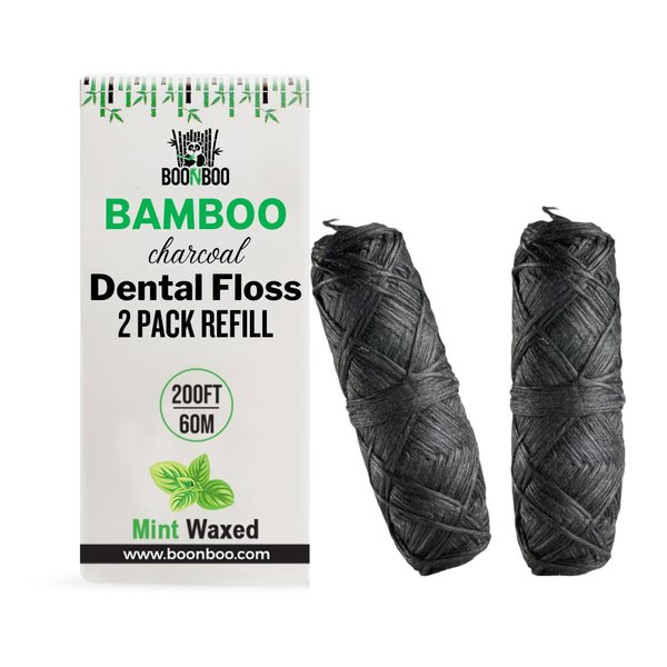 BOONBOO Dental Floss Refill, Bamboo Charcoal Woven Thread, 2 Pieces, Mint