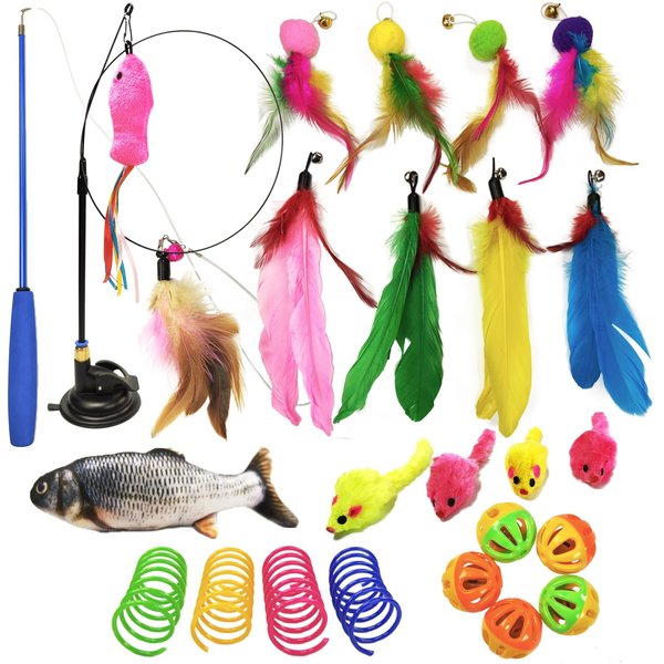 TSBSHum Cat Wand Toy,26PCS Cats Toys,Made from Scratching Resistant Natural Material,for Cat or Kitten Interactive Play and Exercise Indoor（Colorful）