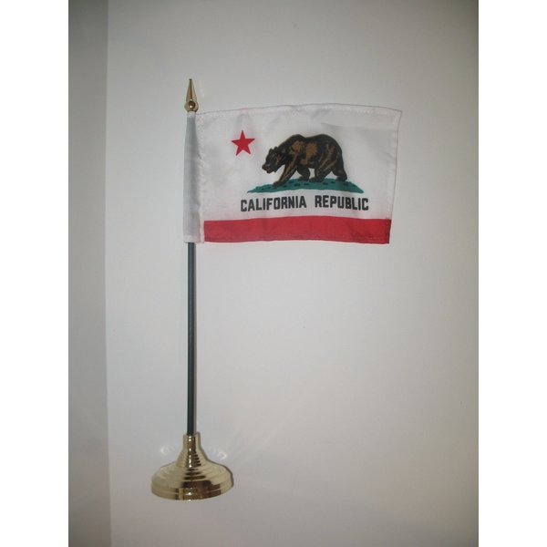 4"x6" California Republic State Miniature Flag Desk Set with Gold Base