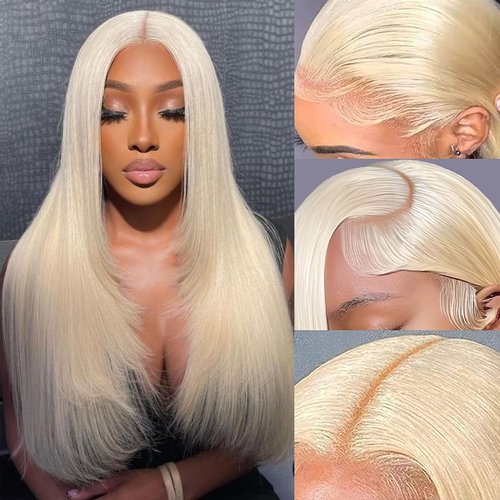 613 Lace Front Wig Human Hair 180% Density, 12A 13X4 Straight Blonde Lace Front Wigs Human Hair, 613 HD Lace Frontal Wig Pre Plucked with Baby Hair Brazilian Human Hair Wigs for Women (22 Inch)