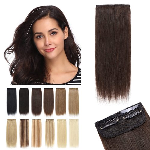 SEGO Clip in Hair Extensions Real Human Hair Short 10 Inch Hairpiece Human Hair Toppers for Women With Thinning Hair Adding Hair Volume -1 Pcs 15g Dark Brown