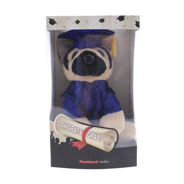 Plushland German shephard Plush Stuffed Animal Toys for Graduation Day, Personalized Text, Name or Your School Logo on Gown, Best for Any Grad School Kids 12 Inches(Black cap and gown)