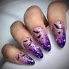 Halloween Press on Nails Medium Almond Fake Nails Purple Magic Bat False Nails with Purple Flame Designs Star Moon Halloween Glue on Nails Acrylic Nails Halloween Stick on Nails for Women 24 Pcs
