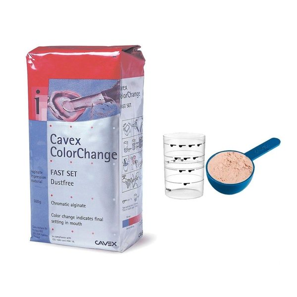 Cavex ColorChange Dental Alginate - Fast Set 500 Grams with Scoop and Measuring Cup
