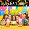 Happy 10th Birthday Banner Horizontal Fabric Black Gold Happy Birthday Sign Banner Backdrop Background Happy Birthday Yard Sign for Kids 10th Birthday Party Decorations Supplies, 71 x 15.7 Inches