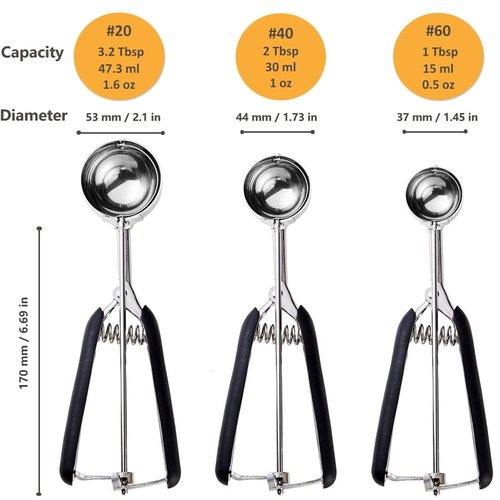 Cookie Scoop Set, 3Pcs Ice Cream Scoop, Cookie Scoops for Baking Set of 3, 18/8 Stainless Steel Cookie Scooper for Baking, Ice Cream Scooper with Trigger Release, Cookie Dough Scoop with Non-slip Grip