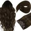 Sunny Clip in Hair Extensions Real Human Hair Short Clip in Extensions Dark Brown Ombre Medium Brown Balayage Clip in Human Hair Extensions Dark Roots Brown Hair Extensions 14inch 7Pcs
