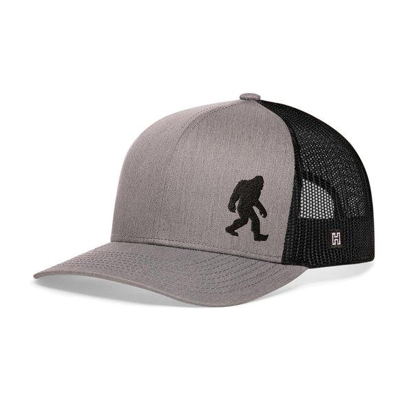 HAKA Sasquatch Hat, Bigfoot Embroidered Trucker Hat, Outdoor Hat for Men & Women, Adjustable Baseball Cap, Mesh Snapback, Golf Hat (Grey/Black)