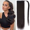 Ugrace Hair Ponytail Extension Human Hair Ponytail Extension For Black Women Clip In Ponytail Hair Extensions Wrap Around Long Ponytail Straight One Piece Hairpiece Hair(16 inch, Natural Black #1B)