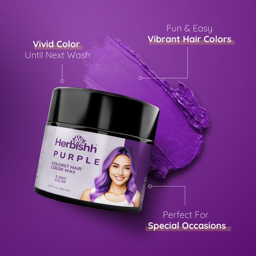 Herbishh Koloret Temporary Hair Color Wax, Purple Hair Dye, Instant Hair Color Wax Washable, Vegan Hair Color, Hair Paint, Temporary Hair Dye, DIY Temporary Hair Color for Kids, Men & Women 5.07 fl