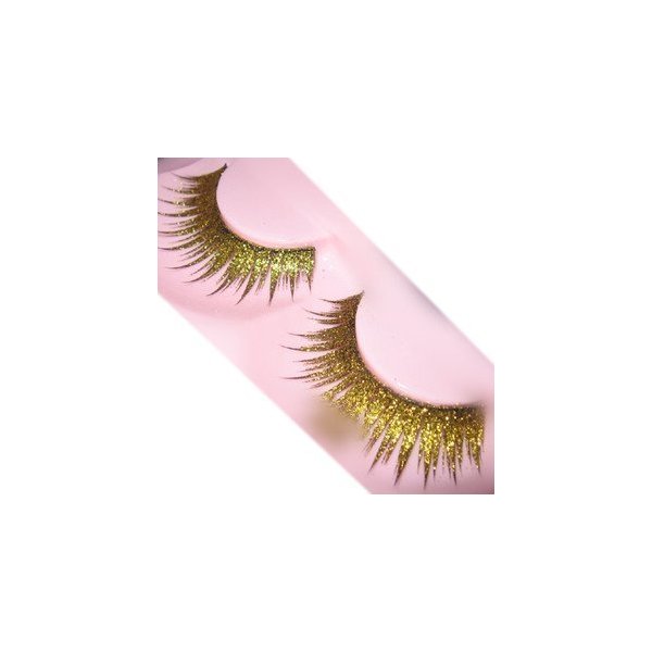Goege Shiny Long and Thick Exaggerated False Eyelashes Extension for Women Girls Cosplay Fancy Ball Halloween (Gold)