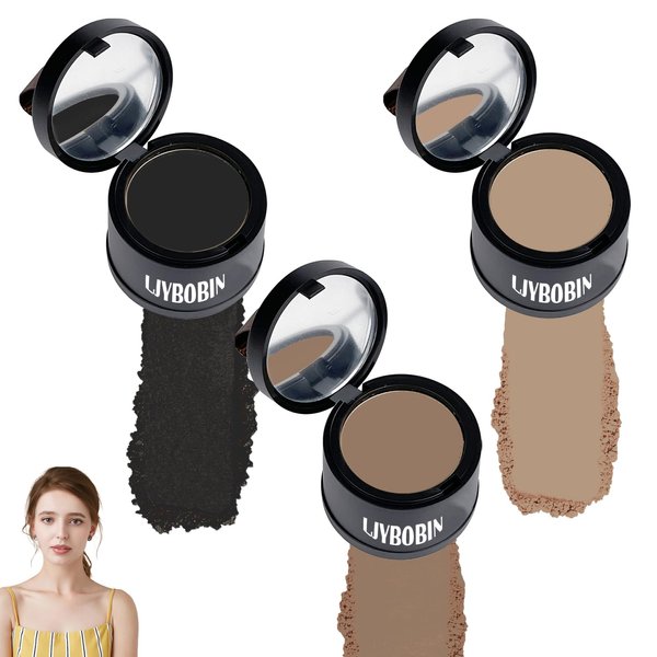 3 Pcs Root Touch Up Hair Powder Set,Quickly Cover Up Hairline Powder,Waterproof Hairline Shadow Powder for Women & Men,Hair Powder with Soft Puff(Dark Curry + Light Curry + Black)