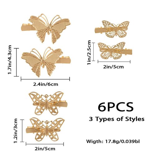 CASOLVX 6PCS Wedding Butterfly Hair Clips Elegant Gold Butterfly Clip Golden Butterfly Headdress Bridal Hair Pins Hair Accessories for Women and Bridal