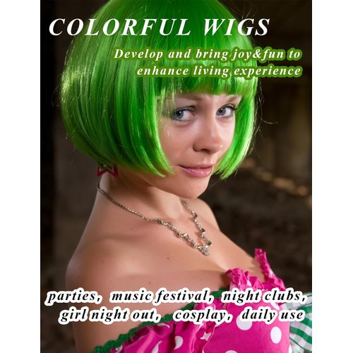 LOHO MAGICA 4 Pack Colored Wigs Neon Colorful Wigs Short Bob Hair Wigs Neon Fun Party Wigs Costume Wigs with Heart Sunglasses(Green)