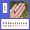 24Pcs 4th of July Press on Nails Short Square Fake Nails American Flag Stars Full Cover Nail Tips Design Patriotic Glue on Nails French Tip False Nails for Women Independence Day Manicure Decorations
